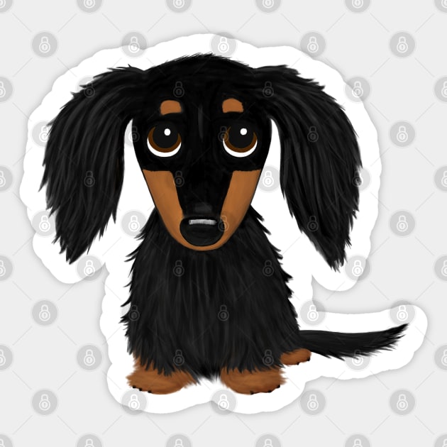 Black and Tan Longhaired Dachshund | Cute Wiener Dog Sticker by Coffee Squirrel